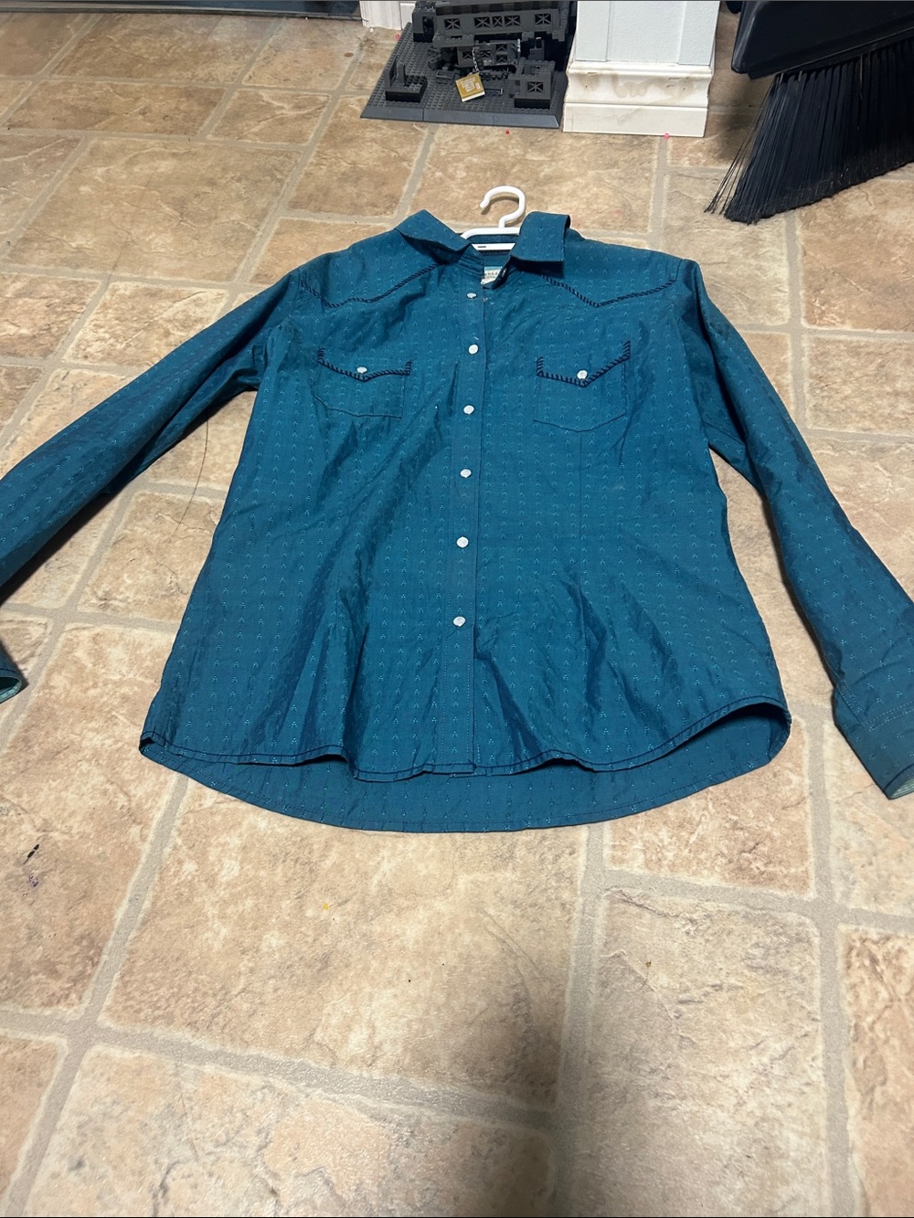 Women’s Teal Button-Down Shirt with Pocket Details